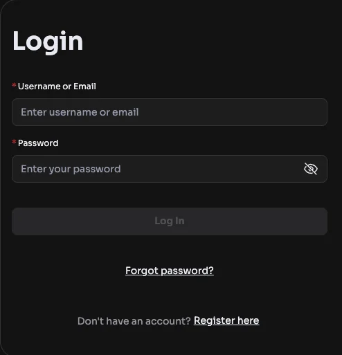 Betya login screen with username or email, password and password recovery.